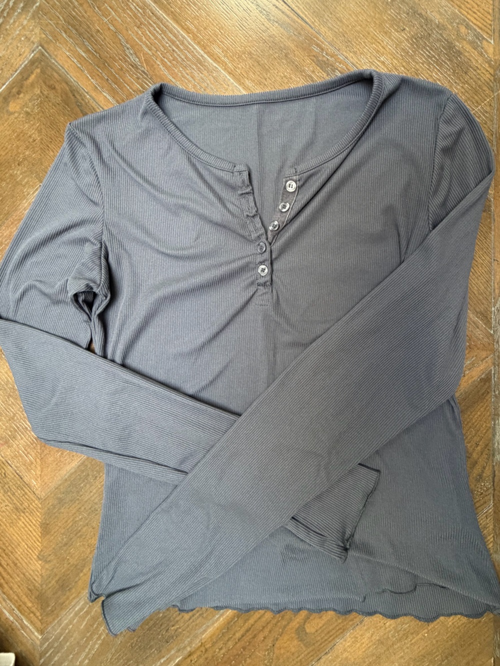 DAZY Ribbed Long Sleeve Henley Top Gray Size Large